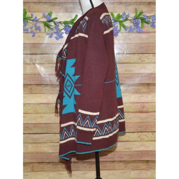Giddy Up Glamour Cardigan Womens S Aztec Southwestern Open Front Fringe Fall - Picture 8 of 13